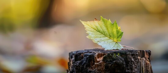 Wall Mural - green leaf white sounded on the stump placed on a pastel background. copy space image. place for add