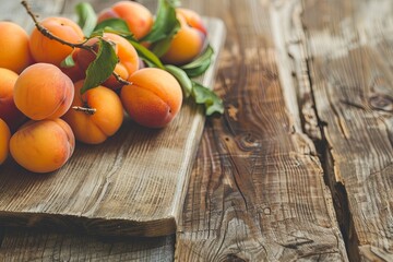 Wall Mural - Apricot fruits displayed on a wooden surface