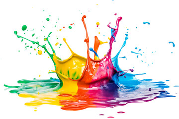 Colorful paint splash isolated on a PNG transparent background. Vibrant, dynamic paint splatter with various colors, perfect for design projects, digital art, and creative applications