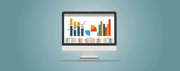 Wall Mural - A computer monitor displays a graph with different colored bars. The graph is titled 