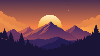 Canvas Print - Beautiful mountain landscape, white nights, or midnight sun. Amazing polar night with mountain silhouettes