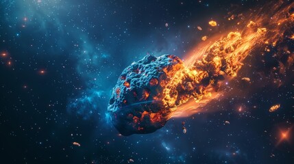 Wall Mural - meteor, comet, or asteroid with a fire trail. meteorite fireball or star cosmic object falling down 