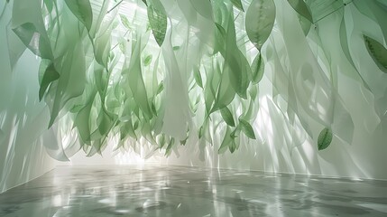 digital green leaf glass space installation poster background