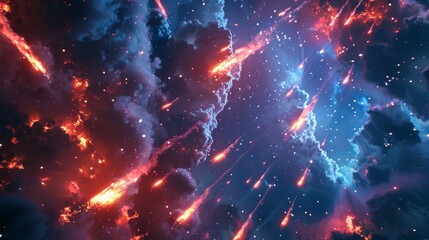 Wall Mural - in the sky, a meteorite exploded and fell at high speed towards the earth.