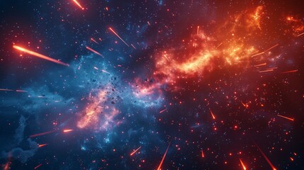 Wall Mural - the meteorite was burning fiercely and falling from the sky at high speed towards the earth
