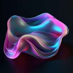 Wall Mural - Abstract holographic metal chrome shape in a surreal style on a black background