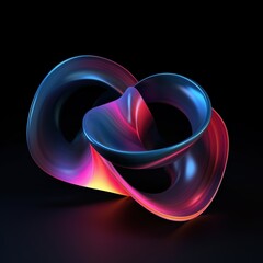 Wall Mural - Abstract holographic metal chrome shape in a surreal style on a black background
