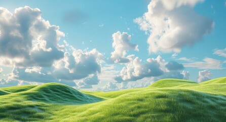 Wall Mural - Green hills with sunrise sky, 3D rendering