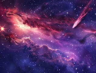 Wall Mural - meteorite falling from the red comet in the galaxy in an abstract background of starry skies