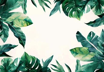 Wall Mural - Border of green leaves with a white background or leaves as a frame