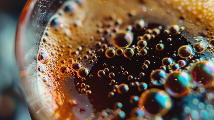 Wall Mural - Close up view of frothy coffee with colorful bubbles