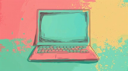 Wall Mural - laptop icon isolated on a colored background computer notebook with blank screen symbol a vintage st