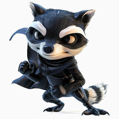 Wall Mural - Cute Badger assassin cartoon on white background. Chibi Badger ninja cartoon