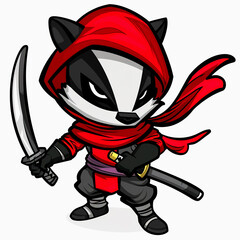 Wall Mural - Badger ninja cartoon isolated on white background. Badger assassin cartoon