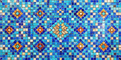 Colorful mozaic tile with blue dominance, creating a realistic for background or design projects, mozaic, tile, abstract