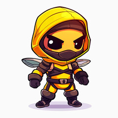 Wall Mural - Mysterious Bee Ninja ready to fight. Mysterious Bee assassin cartoon