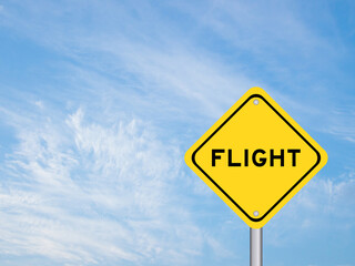 Wall Mural - Yellow transportation sign with word flight on blue color sky background