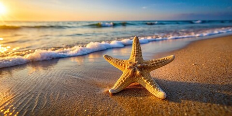 Canvas Print - Starfish washed up on sandy beach , starfish, beach, sand, ocean, seashore, marine life, tropical, nature, sea creature