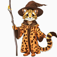 Wall Mural - Cheetah wizard cartoon character wearing magic hat. Cute Cheetah wizard cartoon character