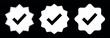© HaRsH - Verification star icon set for social media Facebook, x twitter, instagram, tik tok, isolated on black background. Verify badge collection of shapes, simple, vector for website design, mobile app, ui.