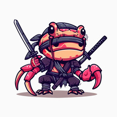 Wall Mural - Mysterious Crab Ninja ready to fight. Mysterious Crab assassin cartoon