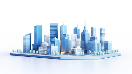 Wall Mural - Blue and white cityscape. 3D rendering.