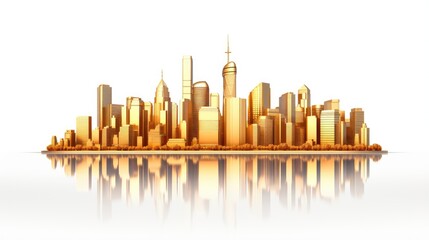 Wall Mural - A golden city rises from the water, its skyscrapers gleaming in the sun.