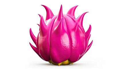 Wall Mural - 3D rendering of a pink dragon fruit. The fruit is round and has a spiky texture. It is isolated on a white background.