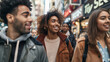 © Sunday Cat Studio - Diverse group of friends enjoying a day out in the city, smiling and having fun while exploring urban streets.