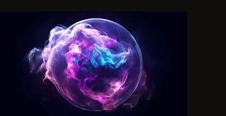 a colorful, glowing orb in space. the colors are purple, blue, and pink. the image has a dreamy, oth