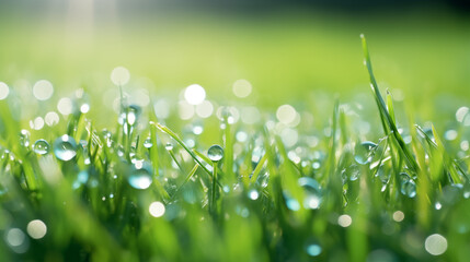 Poster - Morning Dew on Fresh Green Grass