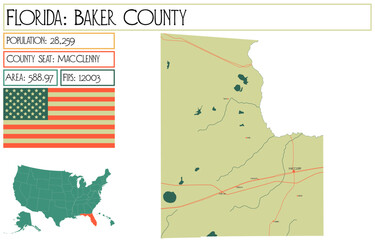  Large and detailed map of Baker County in Florida USA.