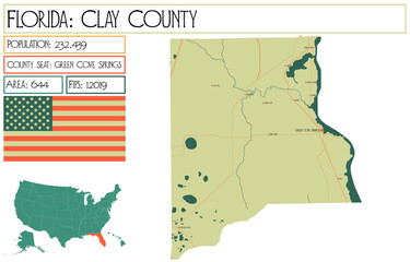 Wall Mural - Large and detailed map of Clay County in Florida USA.