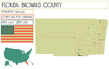 Wall Mural - Large and detailed map of Broward County in Florida USA.