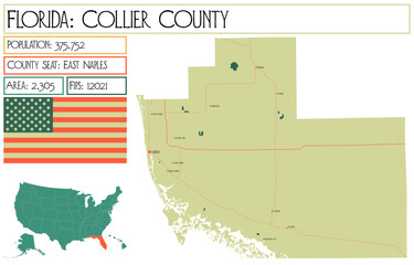 Wall Mural - Large and detailed map of Collier County in Florida USA.