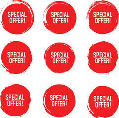 Wall Mural - red round icon set of a sale, special offer as a tag sticker, button, stamp, coupon, ribbon, mark, l