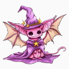 Wall Mural - Adorable Bat wizard cartoon. Chibi Bat magician. Cute Bat mage