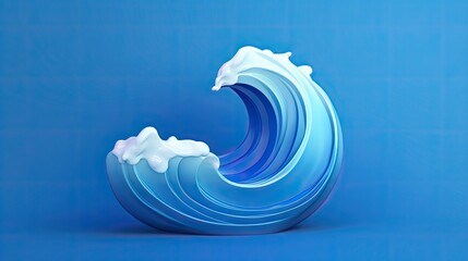 Wall Mural - 3D rendering illustration of a blue wave. The wave is rendered in a simple, cartoon style and has a glossy, reflective surface.