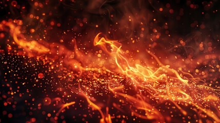 Wall Mural - ember dance glowing fire particles floating on black background abstract photo