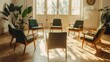 © Bijac - empty chairs arranged in circle waiting for group therapy session psychologists office interior