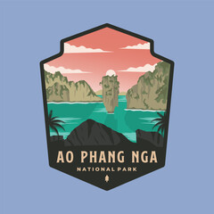 ao phang nga national park emblem patch logo vector illustration design, thailand national park design