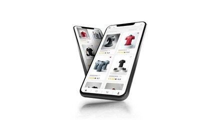 Wall Mural - Online marketplace application and website animation. E-commerce and shopping for clothes products. Marketing, commerce and t-shirt sales home page.