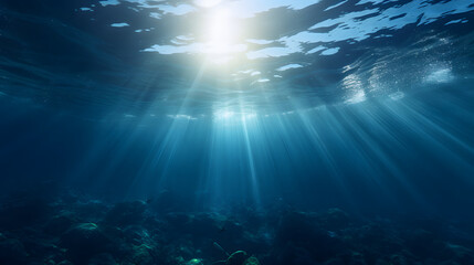 Dark blue ocean surface seen from underwater