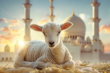 Wall Mural - Brave lamb for Eid Al Adha with a maj