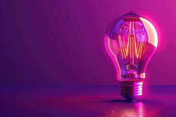 Wall Mural - Glowing Light Bulb on a Pink Background