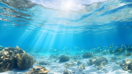 Wall Mural - Dark blue ocean surface seen from underwater