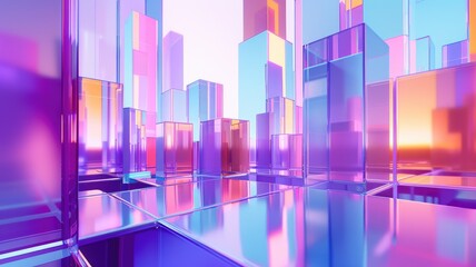Wall Mural - Futuristic cityscape with glass buildings and reflections. Modern urban. AIG53F.