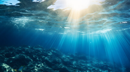 Dark blue ocean surface seen from underwater