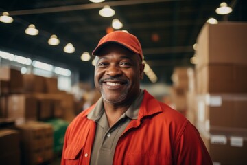 Sticker - Smiling portrait of middle aged male warehouse worker