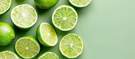 Aufkleber - Lime slices Isolated on pastel background  Food  Isolated. with copy space image. Place for adding text or design